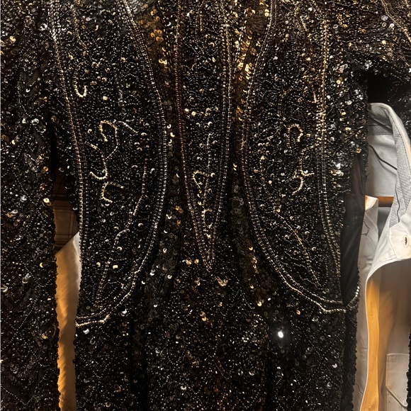 Sherri Hill Black and Silver Sequin Embellished Gown
